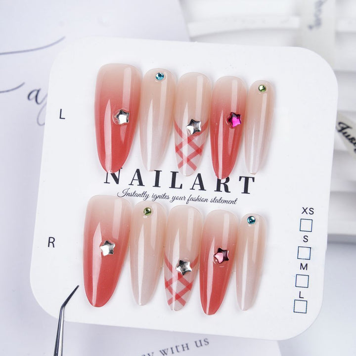 Artistic Stiletto Press-On Nail Set with Floral Embellishments Bowlift