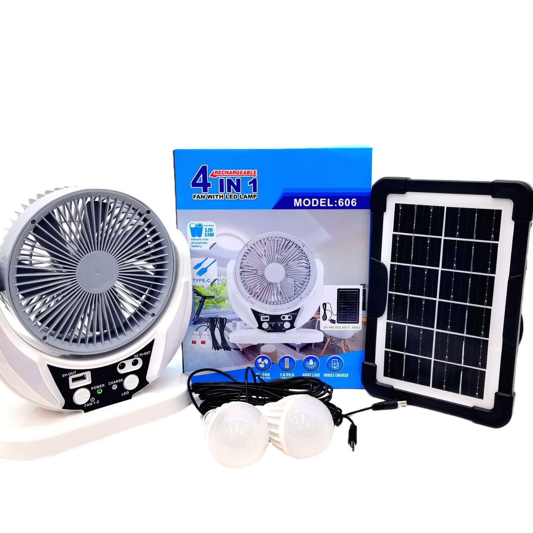 Unisex portable solar fan and lighting set with battery and USB charging function Bowlift