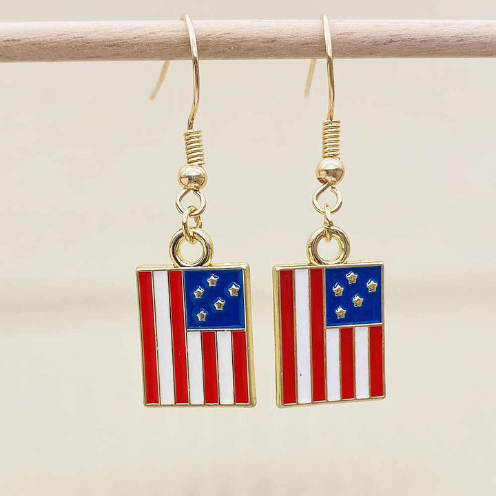 Women's filigree drop earrings with enameled flag pendants and metal hook closure Bowlift