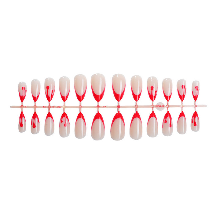 Acrylic nail set with creative red-white lacquer design Bowlift