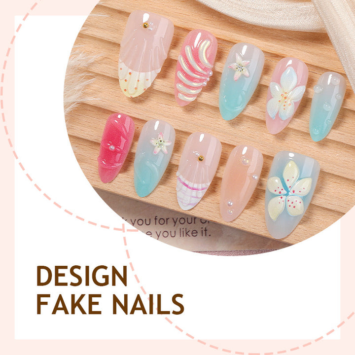 Artificial Nail Set with Floral Designs and Glittering Accents Bowlift