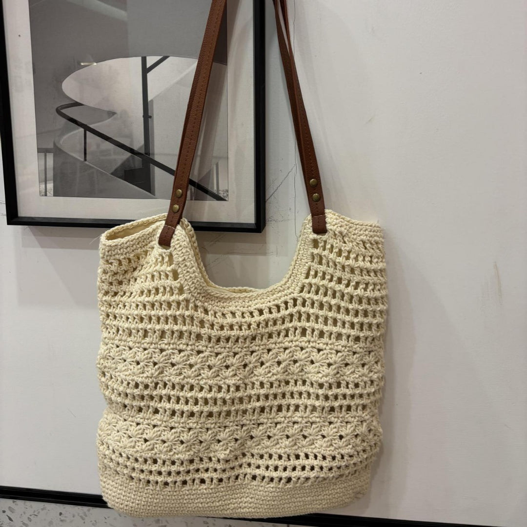 Hand-knotted shopper bag with integrated leather handle Bowlift