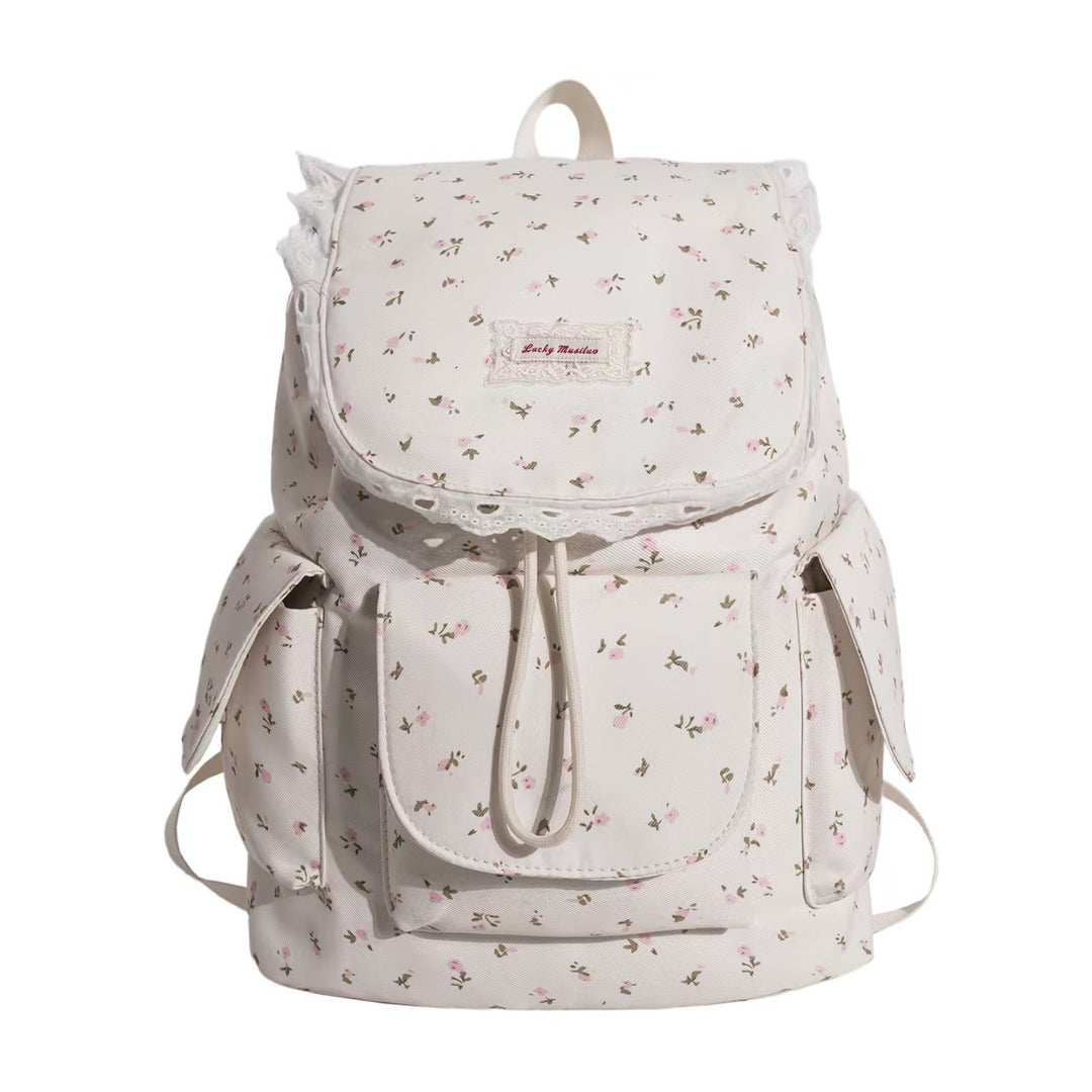 Floral Print Ruffled Backpack Bowlift