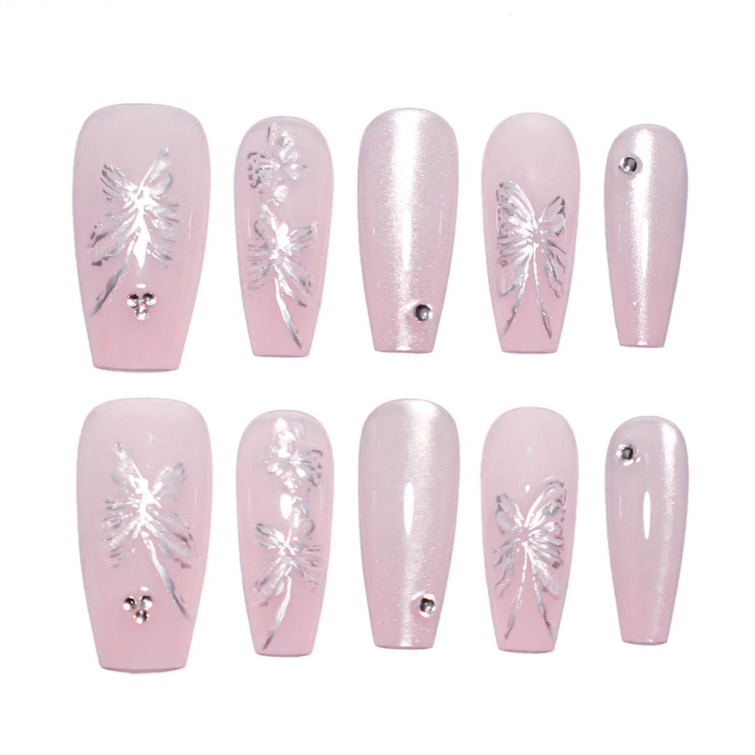 Artistic press-on nails with butterfly design Bowlift