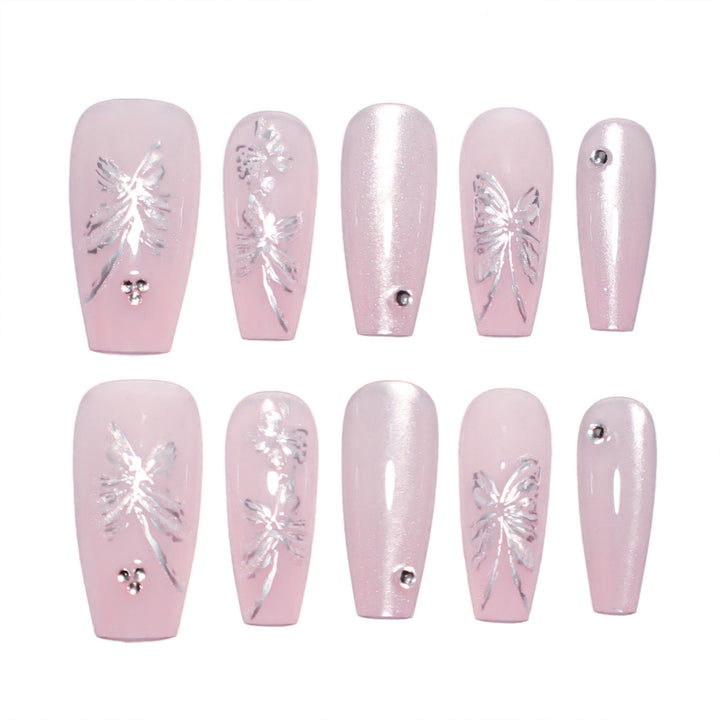 Artistic press-on nails with butterfly design Bowlift