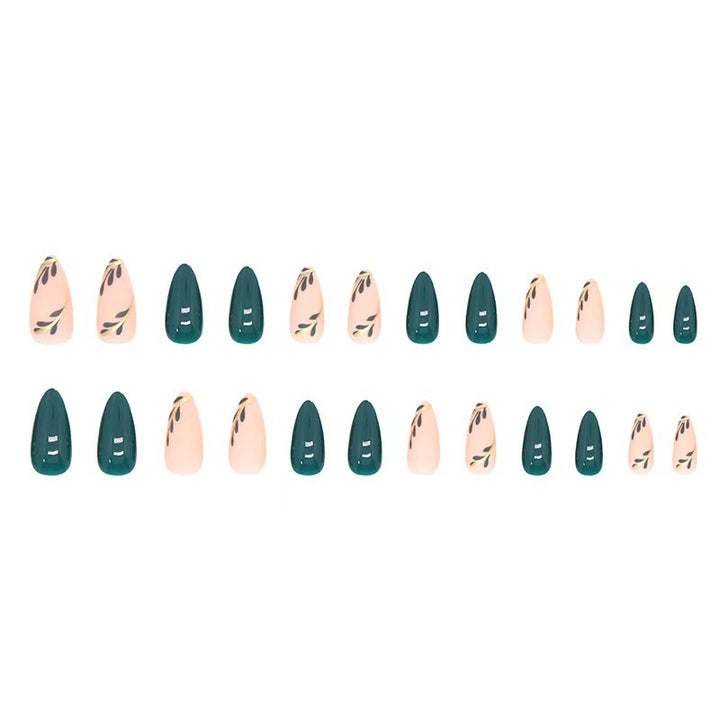 Artistic Press-On Nail Set with Leaf Designs Bowlift