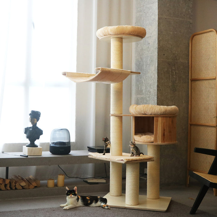 Cozy cat tree with multiple levels Bowlift