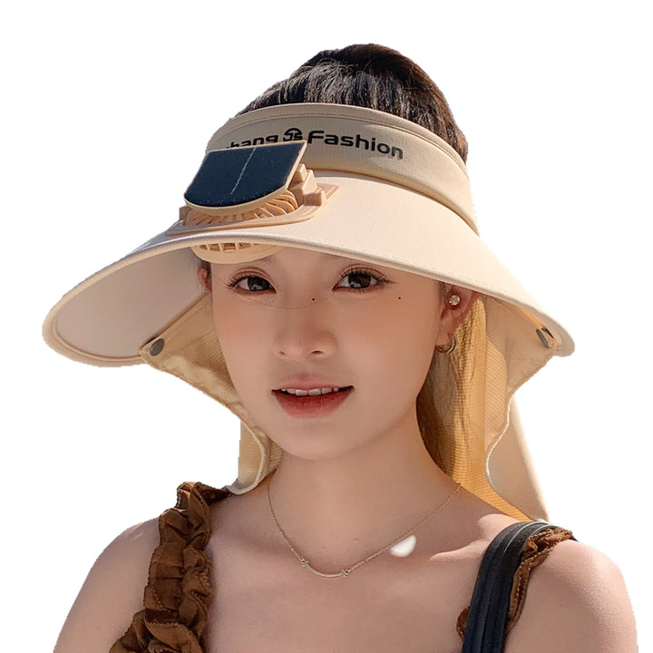 Visor with removable solar clip fan and UV protection neck strap Bowlift