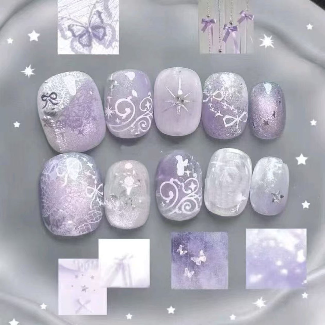 Elegant Press-On Nail Art Set with Bow and Dots Bowlift