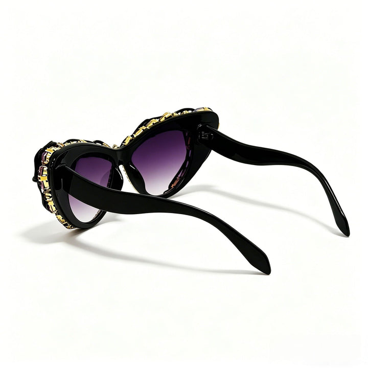 Women's Cat-Eye Sunglasses with Sparkling Crystal Frame and Artistic Decorations Bowlift