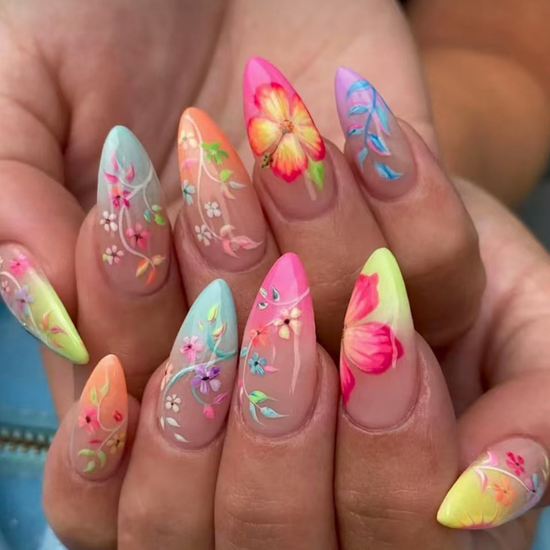Artistic Nail Tips with Floral Designs Bowlift