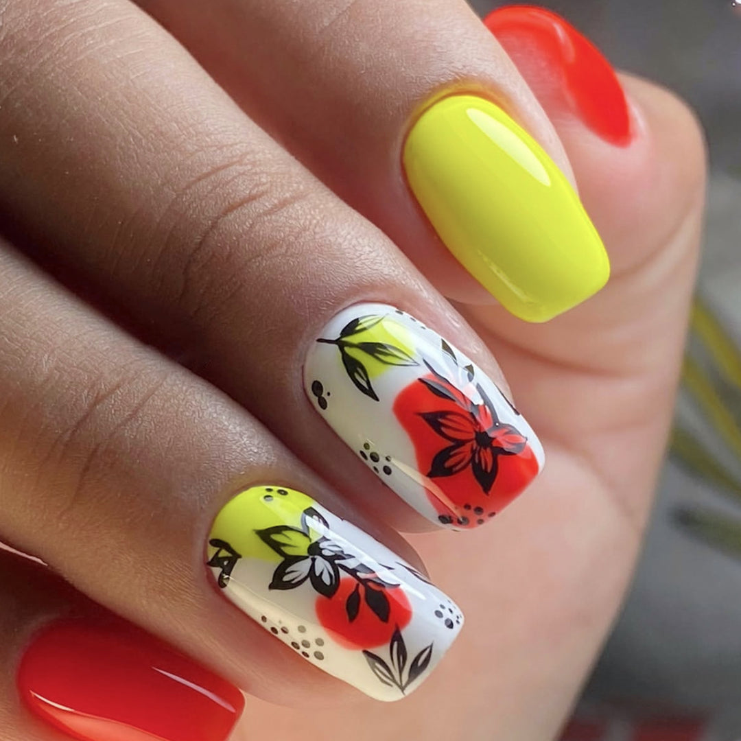 Artistic Floral Acrylic Nail Art Set Bowlift