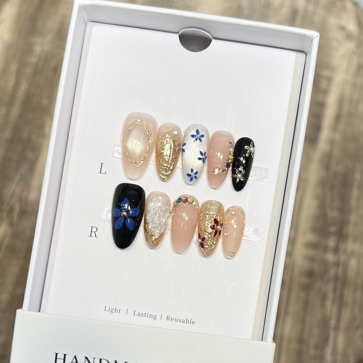 Elegant Floral Press-On Nail Set Bowlift
