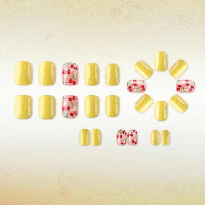 Artistic Cherry-Themed Gel Nail Art Bowlift