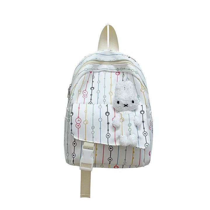 Backpack with Playful Checkered Pattern and Cute Plush Pendant Bowlift