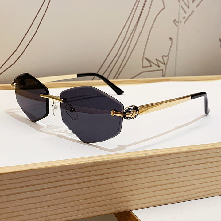 Women's Designer Sunglasses with Hexagonal Frame and Gold Accents Bowlift