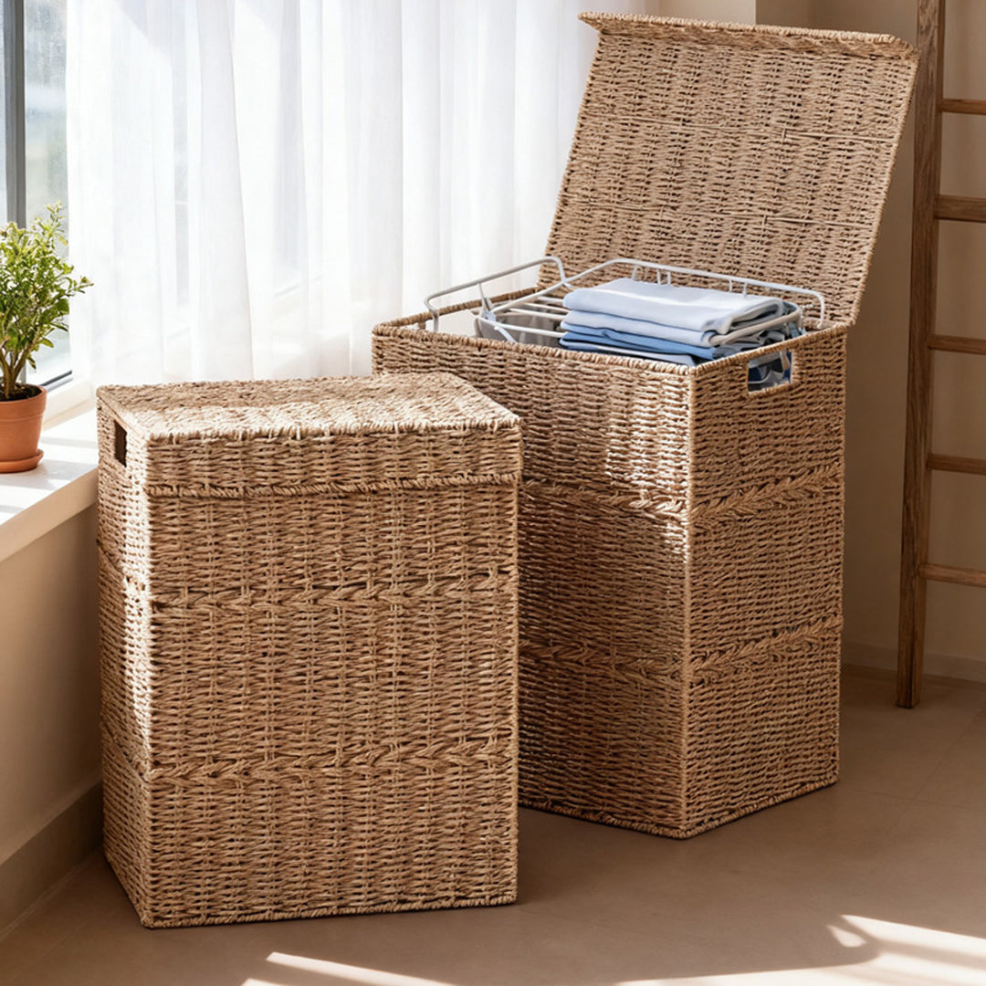 High-quality laundry basket with lid and natural weave Bowlift