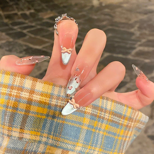 Artistic Long Stiletto Press-On Nails with Bow Design Bowlift