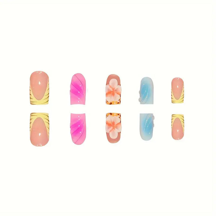 Tropical Floral Acrylic Nail Art Set Bowlift