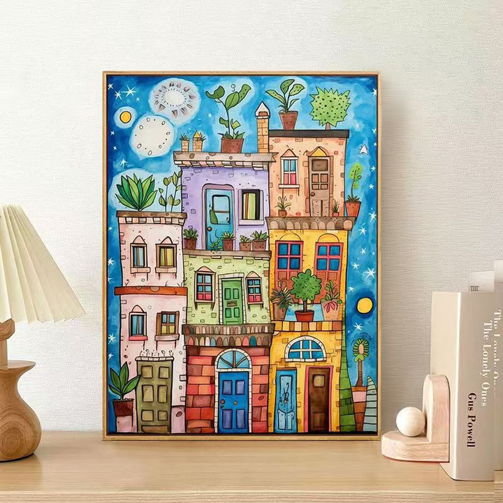 Whimsical Urban Landscape Canvas Art Print Bowlift