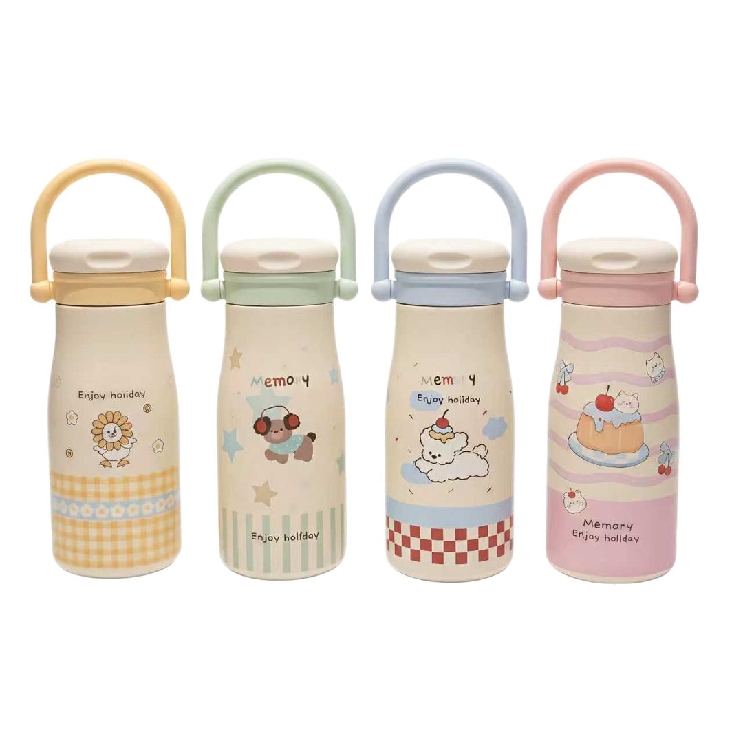 Women's Insulated Drinking Bottle with Safe Closure and Practical Carry Handle Bowlift