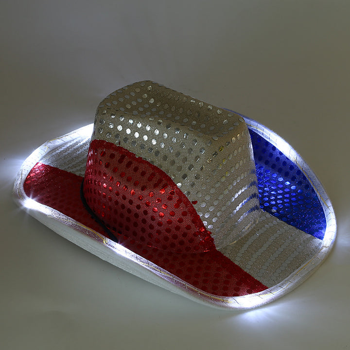 Unisex LED-lighted sequin cowboy hat with integrated LED lighting Bowlift