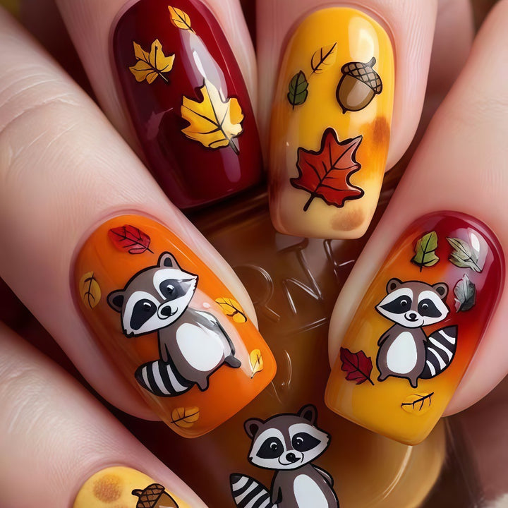 Artificial nails with autumnal animal and leaf patterns Bowlift