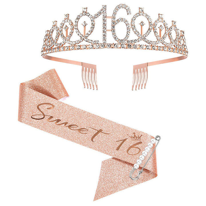 Women Crystal-Embellished Birthday Crown with Personalized Sash Bowlift