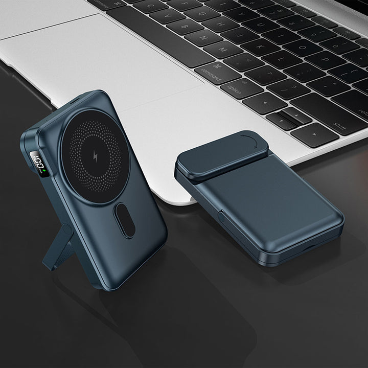 Portable power bank with integrated stand function and digital charging status display Bowlift