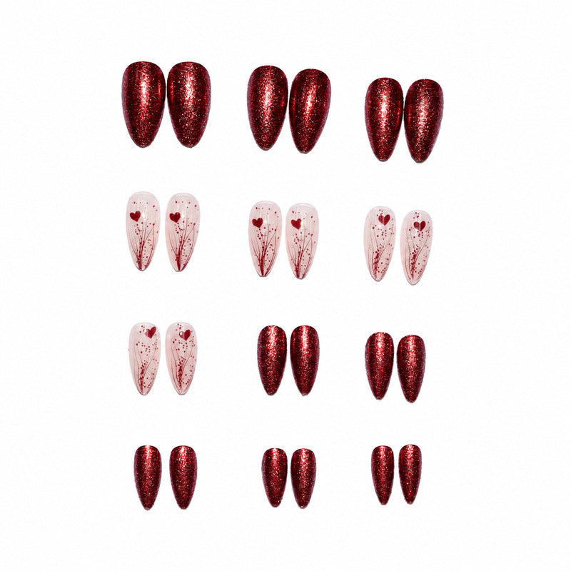 Luxury artificial nails with glitter and heart design Bowlift