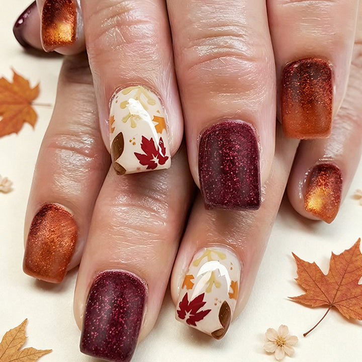 Seasonal Autumn-Themed Press-On Nail Art Bowlift