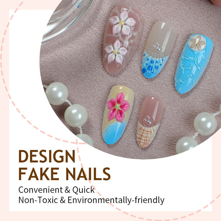 Elegant artificial nail set with floral details and glitter accents Bowlift
