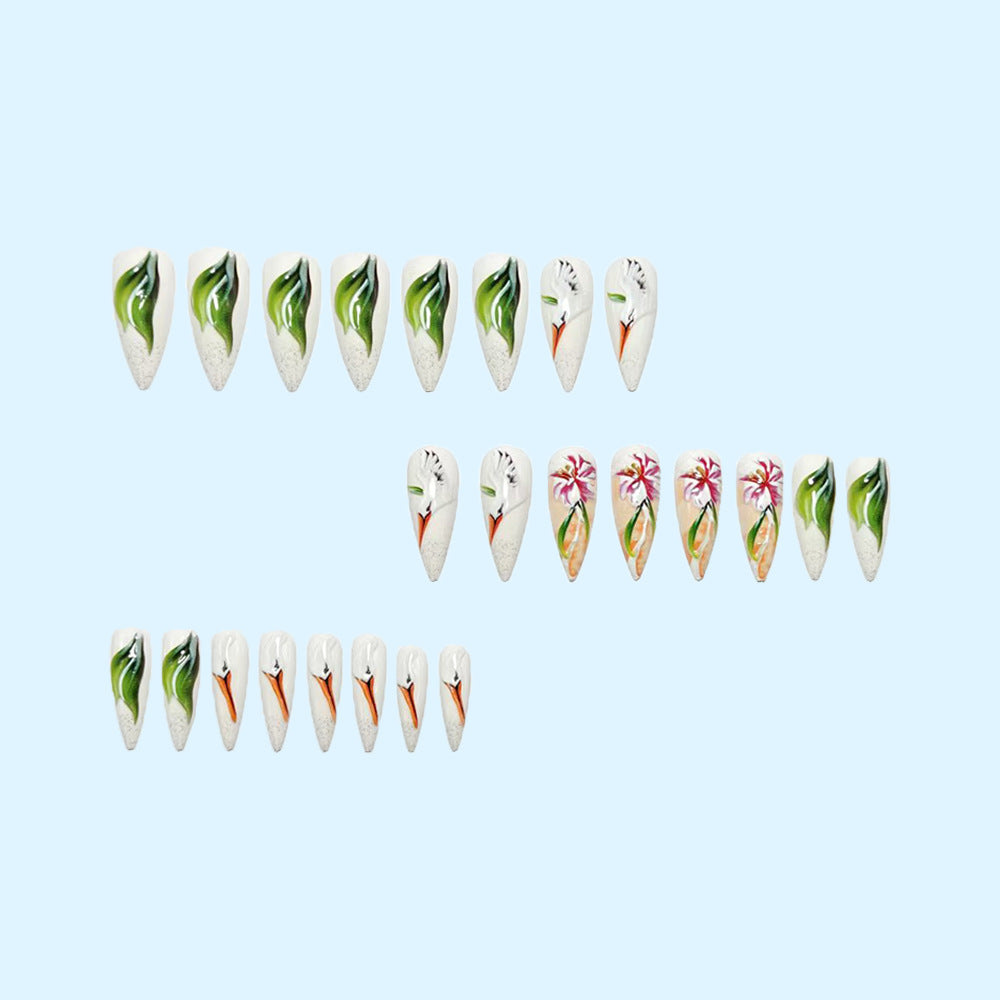 Artistic 3D Nail Tips with Floral Pattern Bowlift