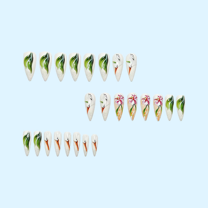Artistic 3D Nail Tips with Floral Pattern Bowlift