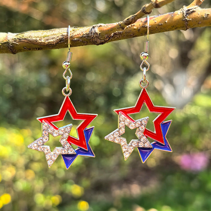 Ladies star-shaped enamel earrings with rhinestone rows and fishhook clasp Bowlift