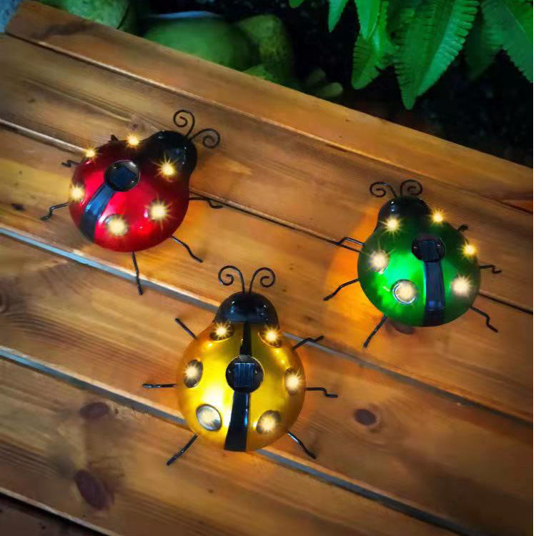 Decorative Solar-Powered Metal Ladybug Garden Lights With Warm LED Accents Bowlift