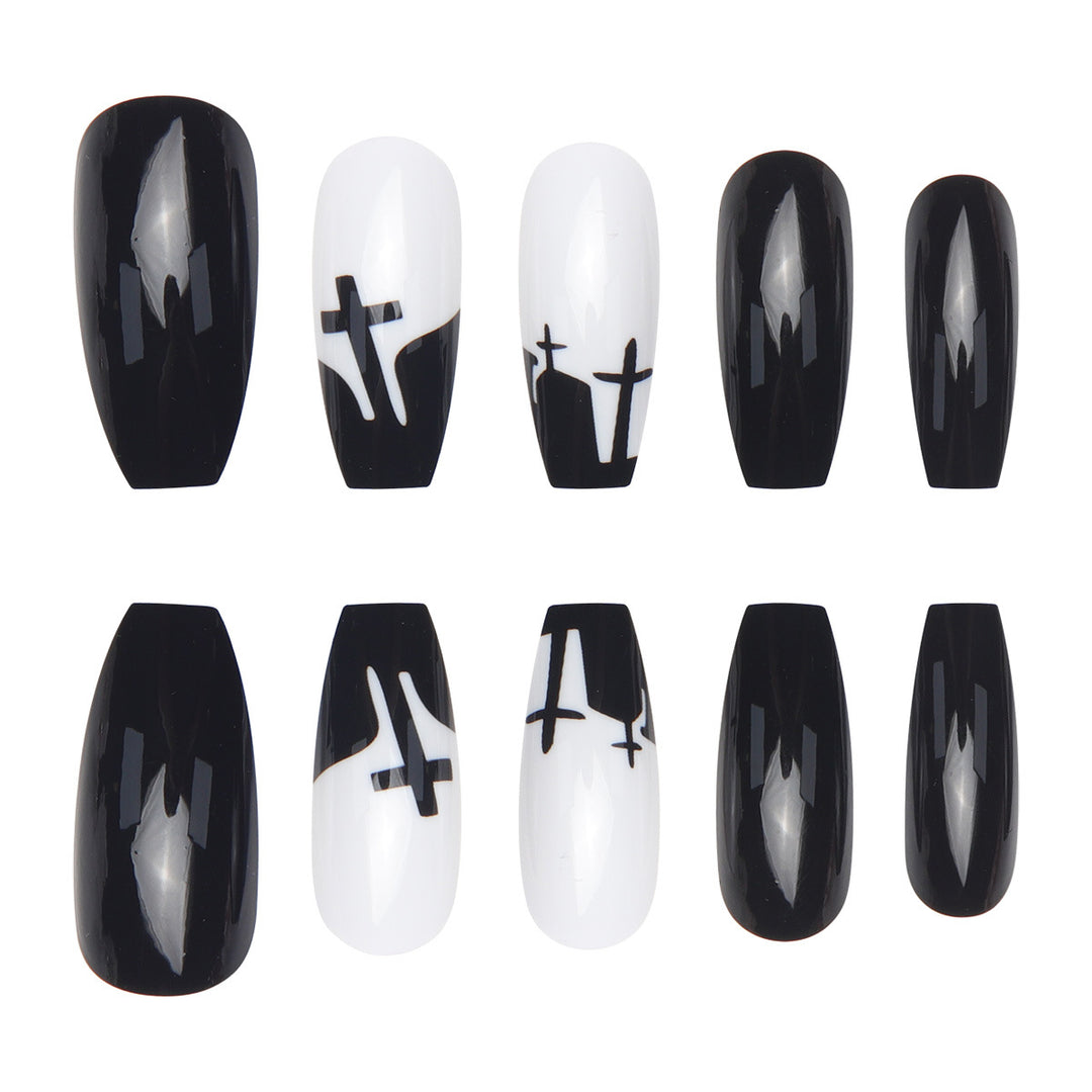 Artistic Stiletto Nail Art Set with Gothic Cross Design Bowlift
