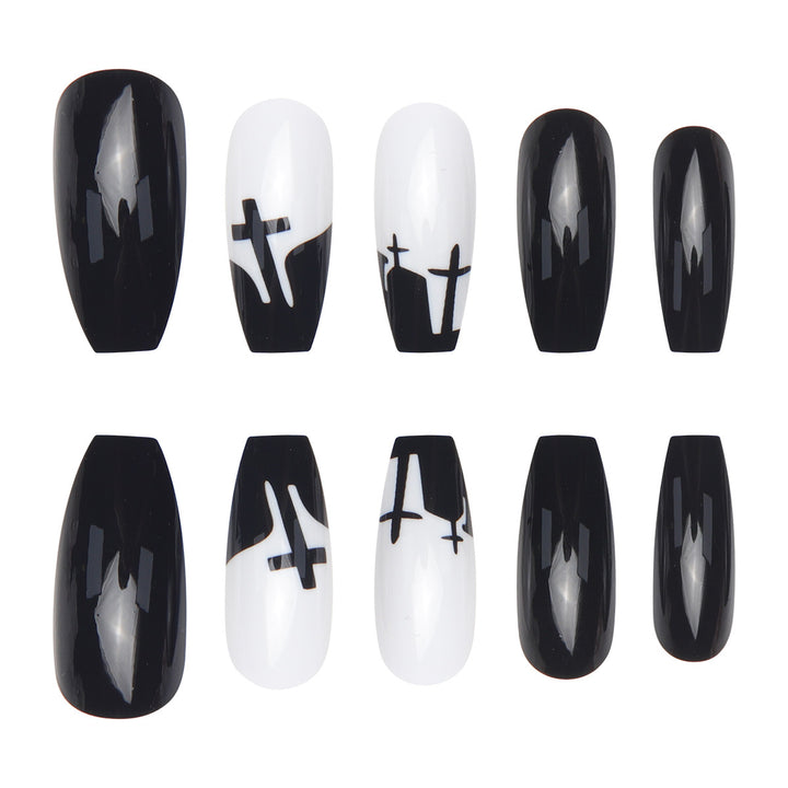 Artistic Stiletto Nail Art Set with Gothic Cross Design Bowlift