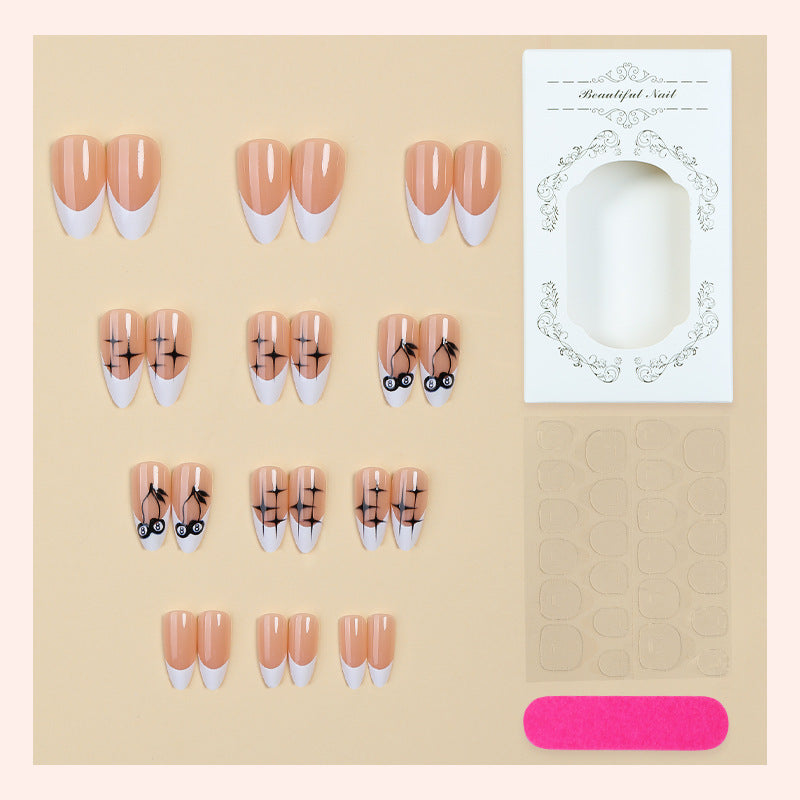 Creative nail art set with hand-drawn designs and French tips Bowlift