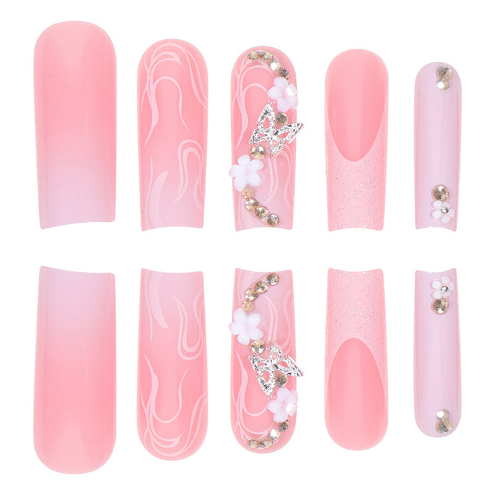 Floral and Glitter Stiletto Press-On Nails Bowlift