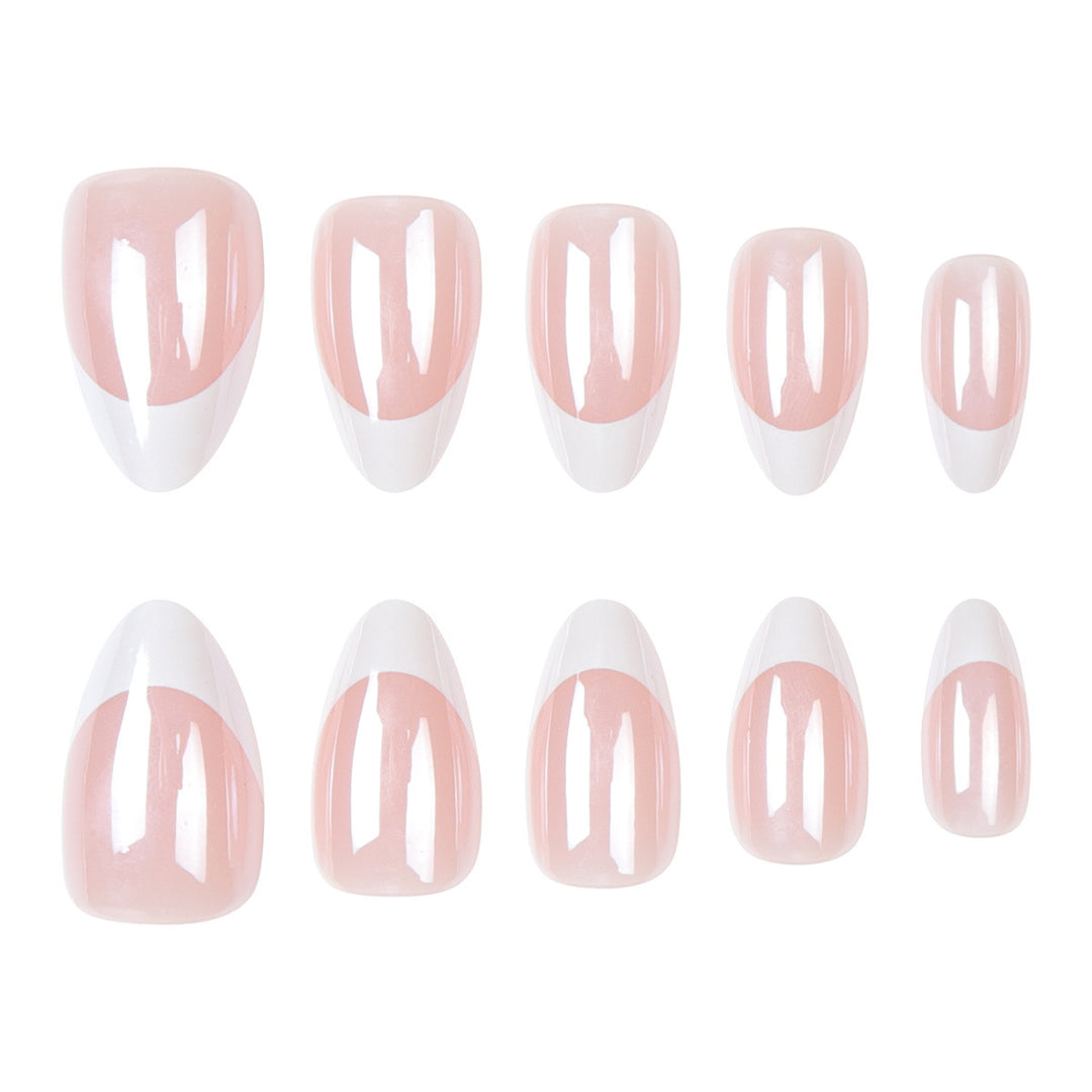 Premium Glossy French Tip Press-On Nails Bowlift