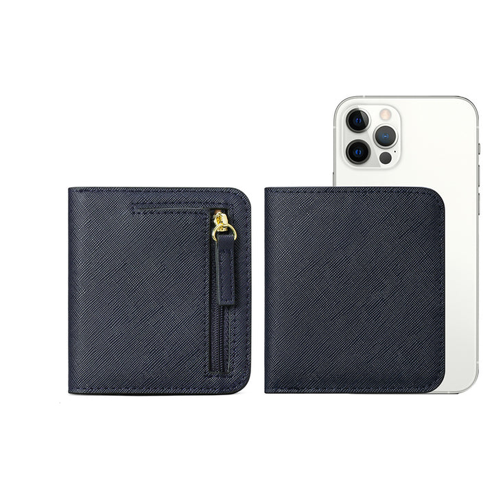 Compact Saffiano Card and Coin Wallet with Zipper Pocket Bowlift