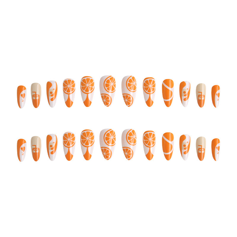 Artificial Nail Set with Fruity Orange Design Bowlift