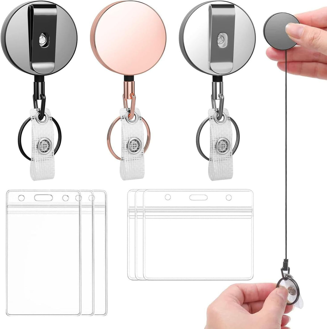 Retractable Metal Clip ID Badge Reel and Clear Card Holder Set Bowlift