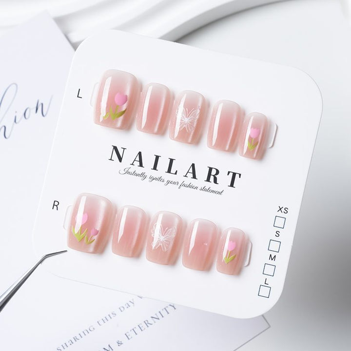 Artistic Press-On Nail Set with Cute Character Designs Bowlift