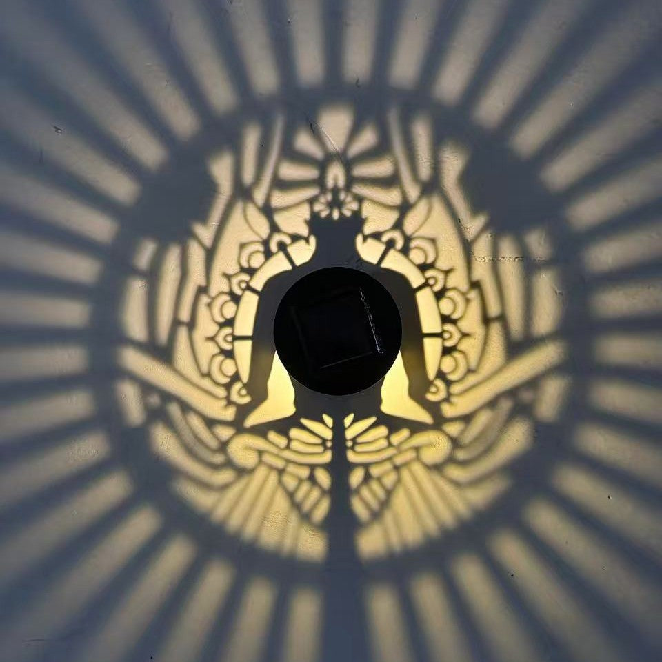 Outdoor Mandala Solar Projection Wall Lights With Patterned Metal Casing And Automatic Dusk-To-Dawn Sensor Bowlift
