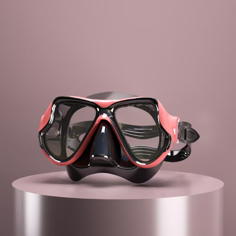 Diving mask with ergonomic design and a flexible snorkel Bowlift