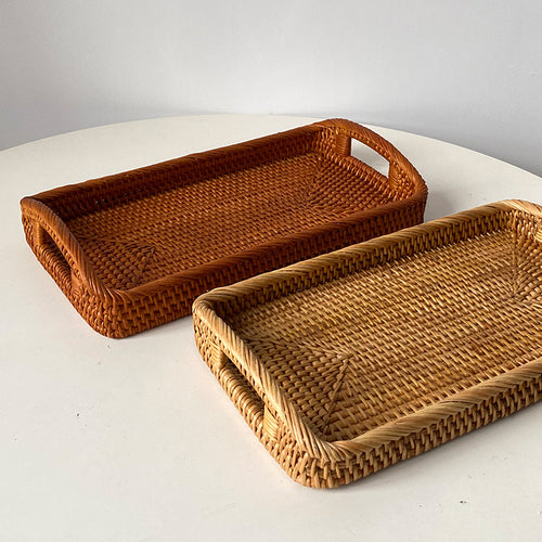 Women's rectangular serving platter made of natural rattan Bowlift