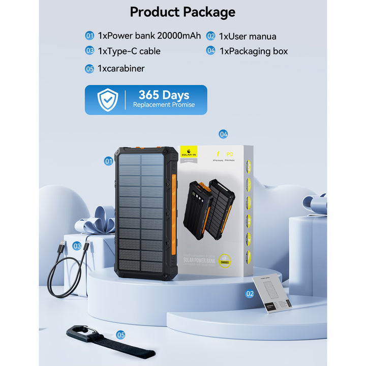Multifunctional Solar Power Bank with Fast Charging Function Bowlift