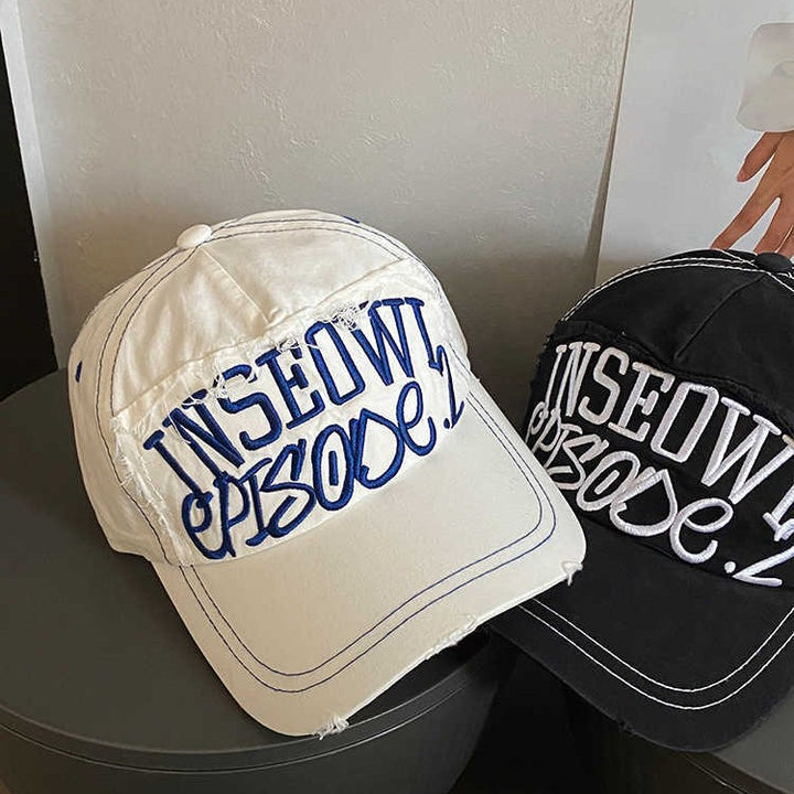 Women's Distressed Artistic Embroidered Cap Bowlift